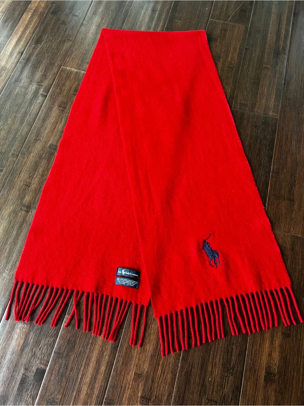 Polo Ralph Lauren Made In Italy Lambswool Scarf Big Pony Red 12x62” Rectangle